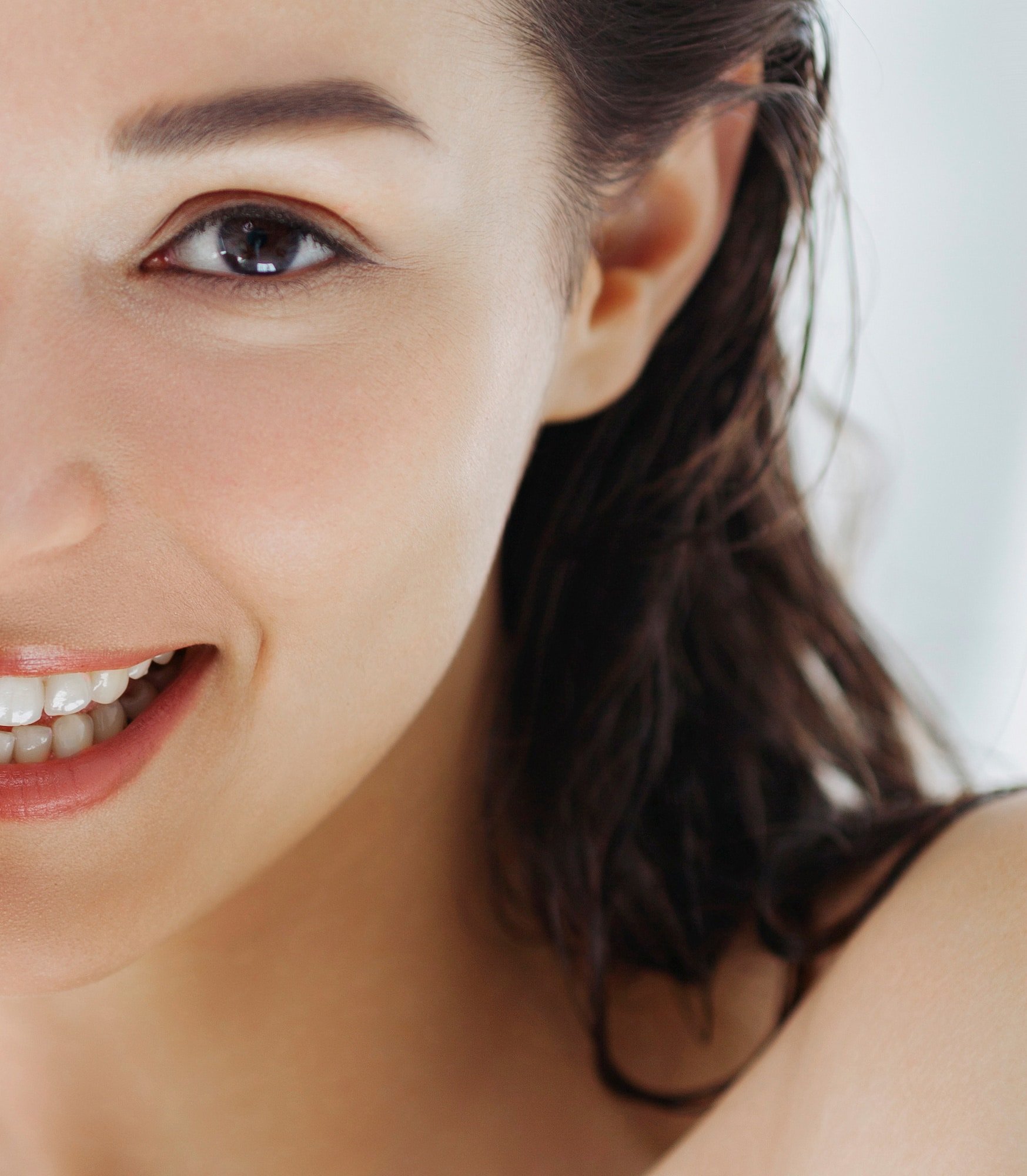 Happy young beautiful woman close up. Skin care