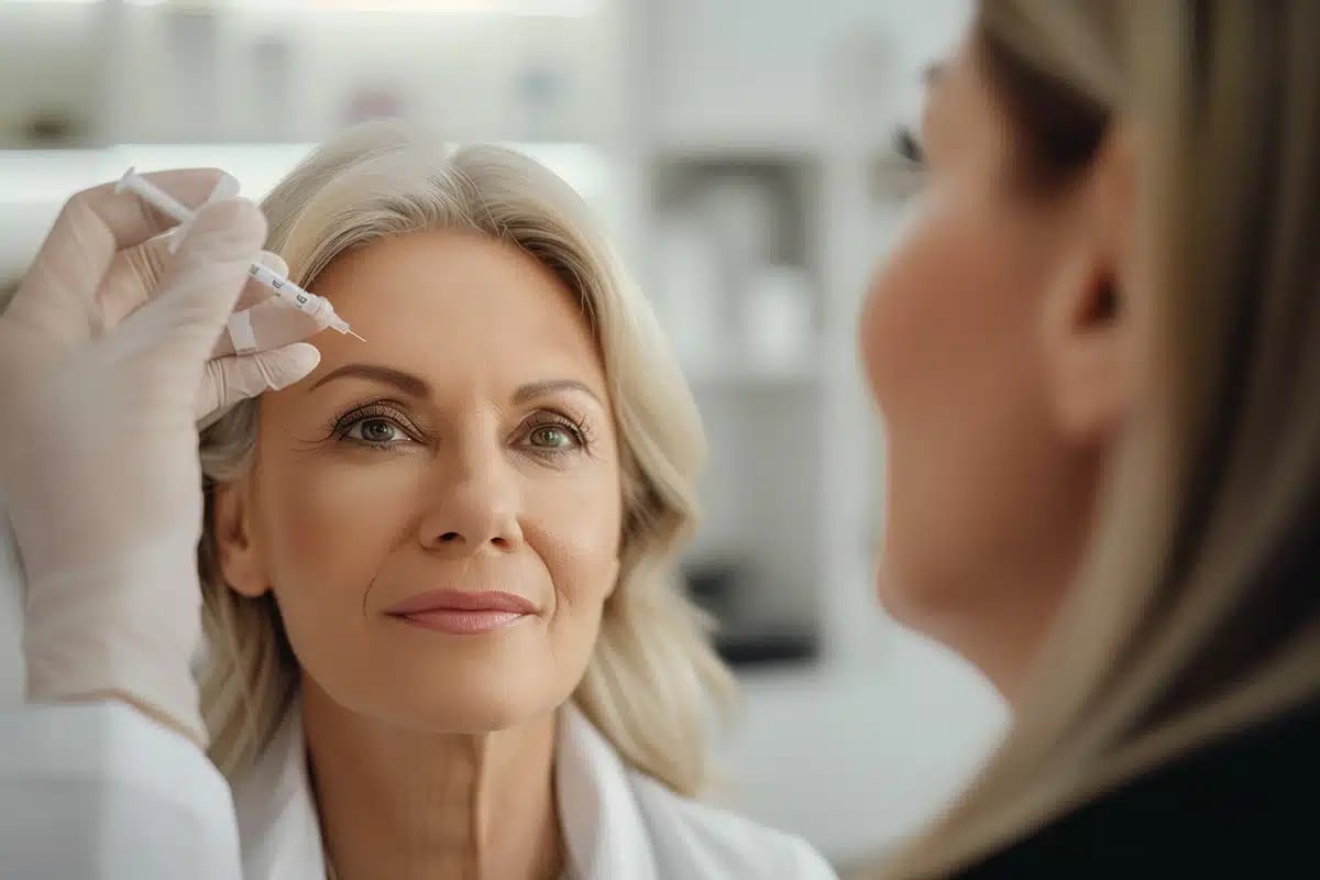 Mature woman receiving a Botox injection Mature woman receiving a Botox injection